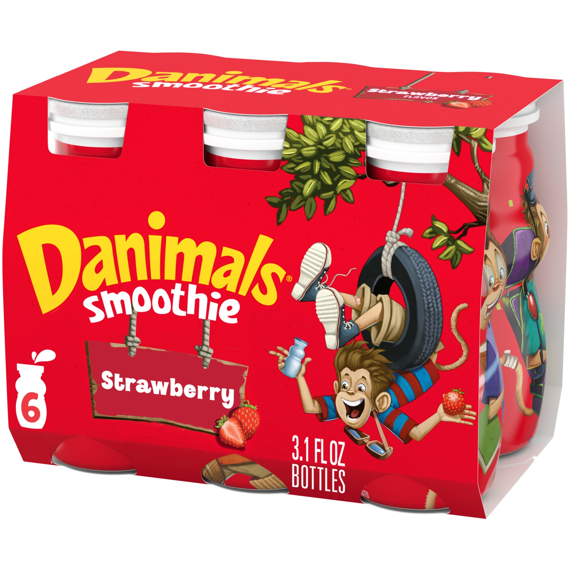 slide 1 of 5, Danimals Strawberry Explosion Smoothies Bottles, 3.1 fl oz
