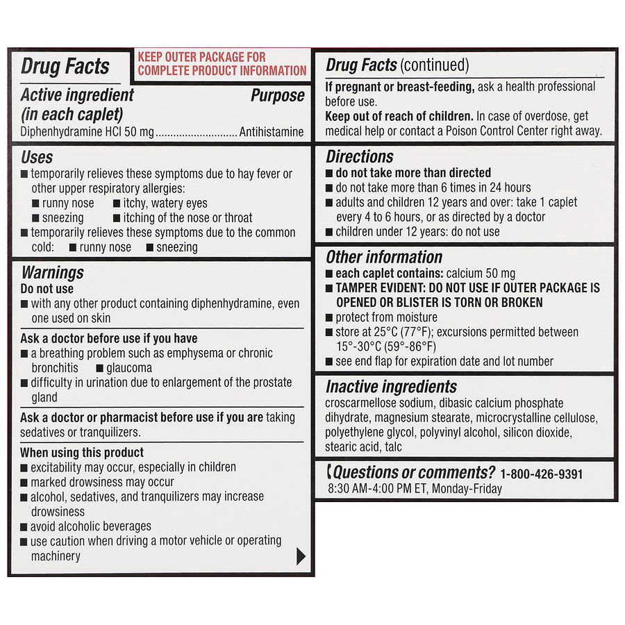 slide 4 of 5, Walgreens Allergy Relief Diphenhydramine HCl 50 mg Caplets Extra Strength, 24 ct