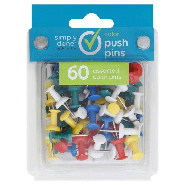 slide 1 of 2, Simply Done Color Push Pins, 60 ct