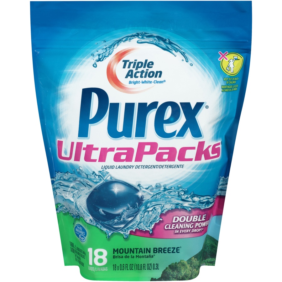 slide 1 of 1, Purex Laundry Detergent, Liquid, HE, Triple Action, Mountain Breeze, 18 ct