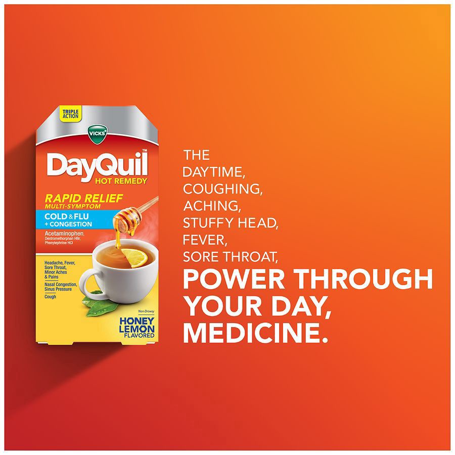slide 2 of 5, Vicks Dayquil Nyquil Hot Remedy Cold & Flu Drink Honey Lemon, 16 ct