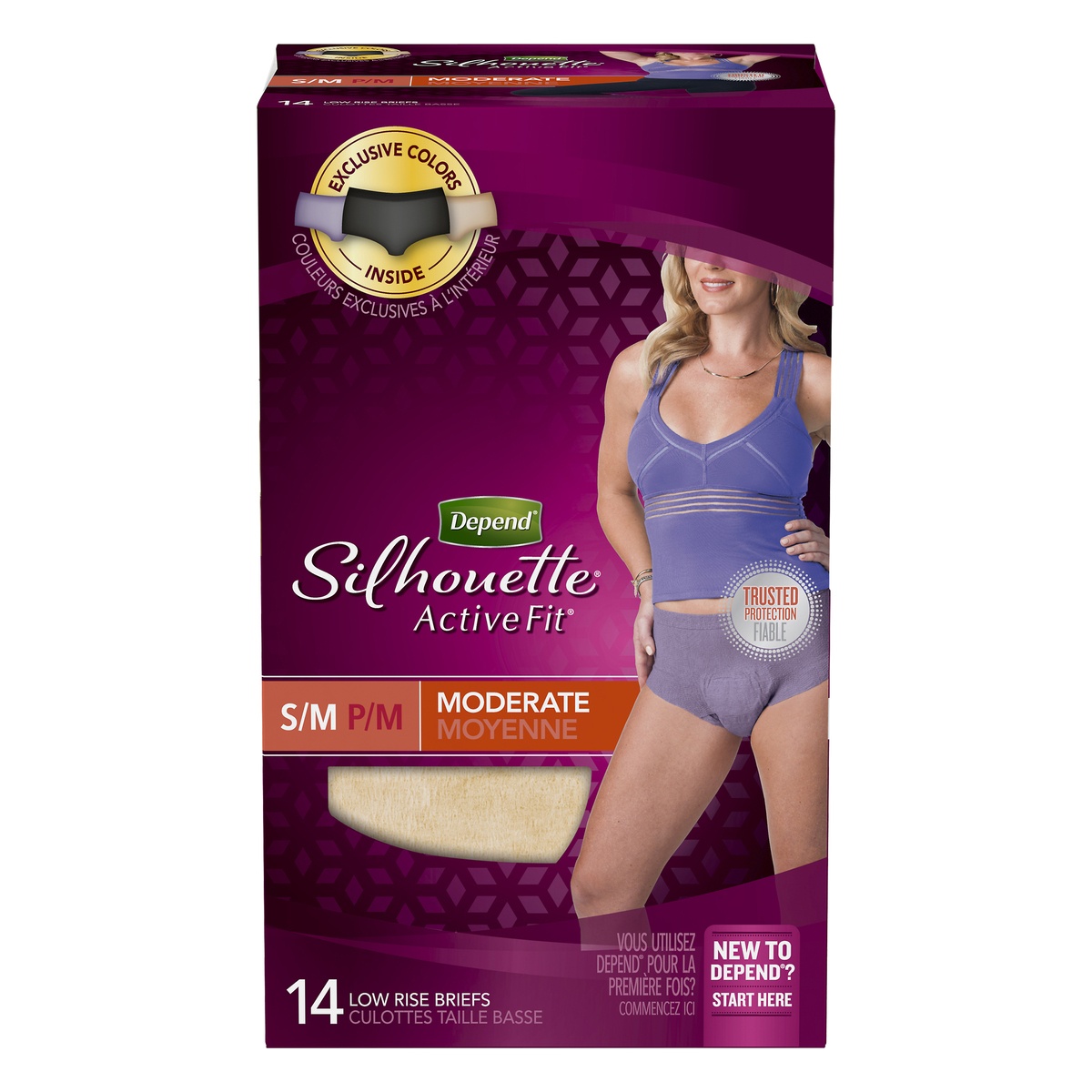 slide 1 of 3, Depend Women's Silhouette Active Fit Low Rise Briefs S/M, 14 ct