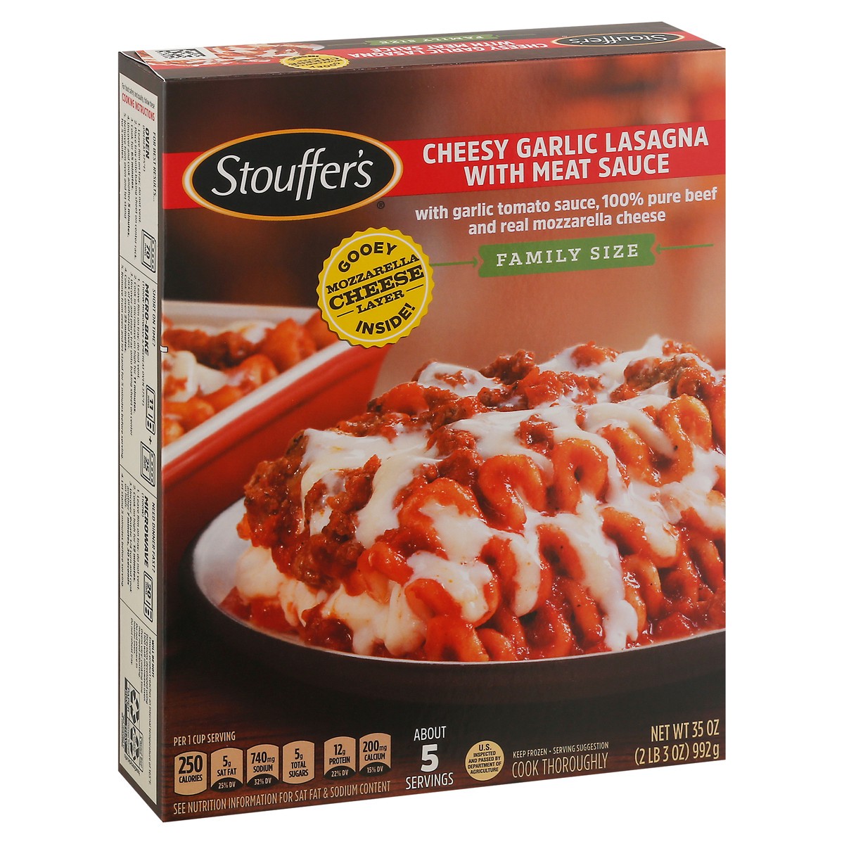 slide 2 of 9, Stouffer's Family Size Cheesy Garlic Lasagna with Meat Sauce Frozen Meal, 35 oz