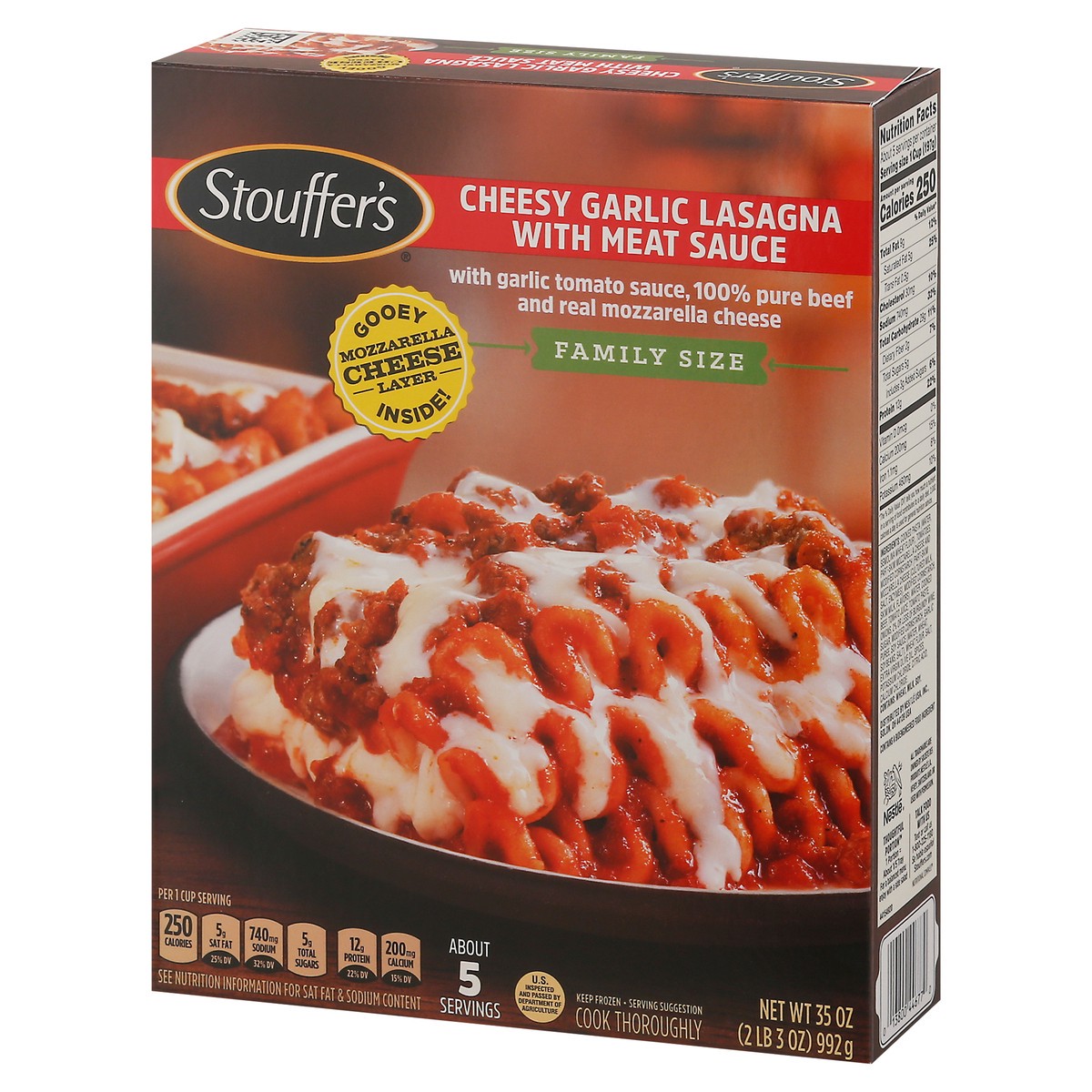 slide 3 of 9, Stouffer's Family Size Cheesy Garlic Lasagna with Meat Sauce Frozen Meal, 35 oz