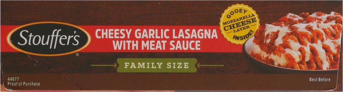slide 4 of 9, Stouffer's Family Size Cheesy Garlic Lasagna with Meat Sauce Frozen Meal, 35 oz
