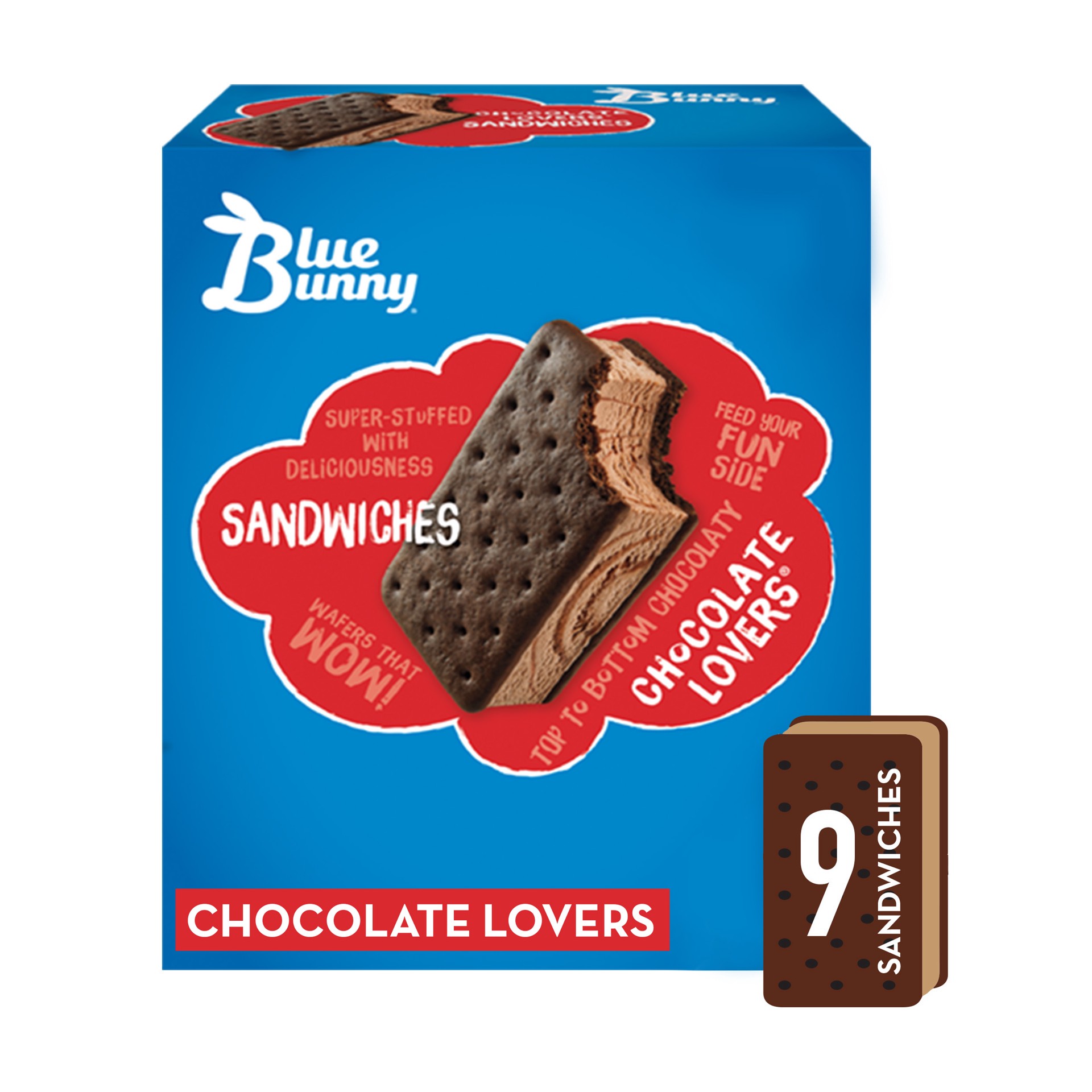 slide 1 of 9, Blue Bunny Chocolate Lovers Sandwich, 38.25 fl oz