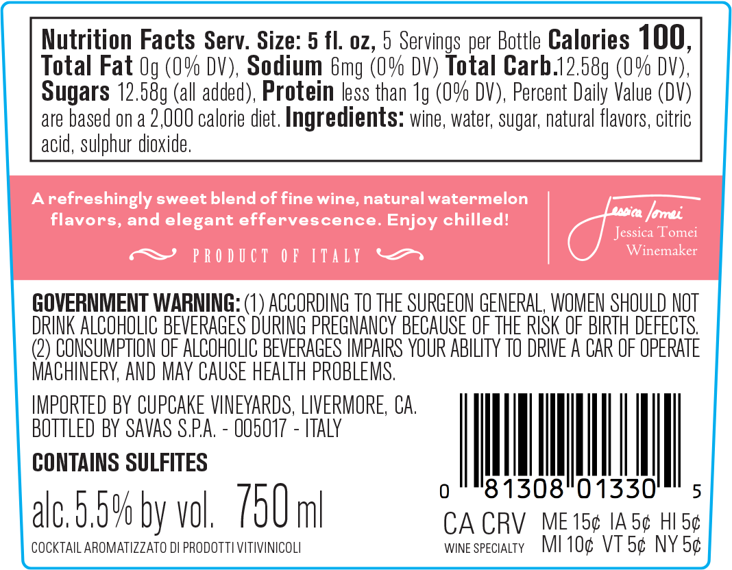 slide 3 of 5, Cupcake Vineyards Signature Sweets Watermelon Moscato Wine, 750 ml