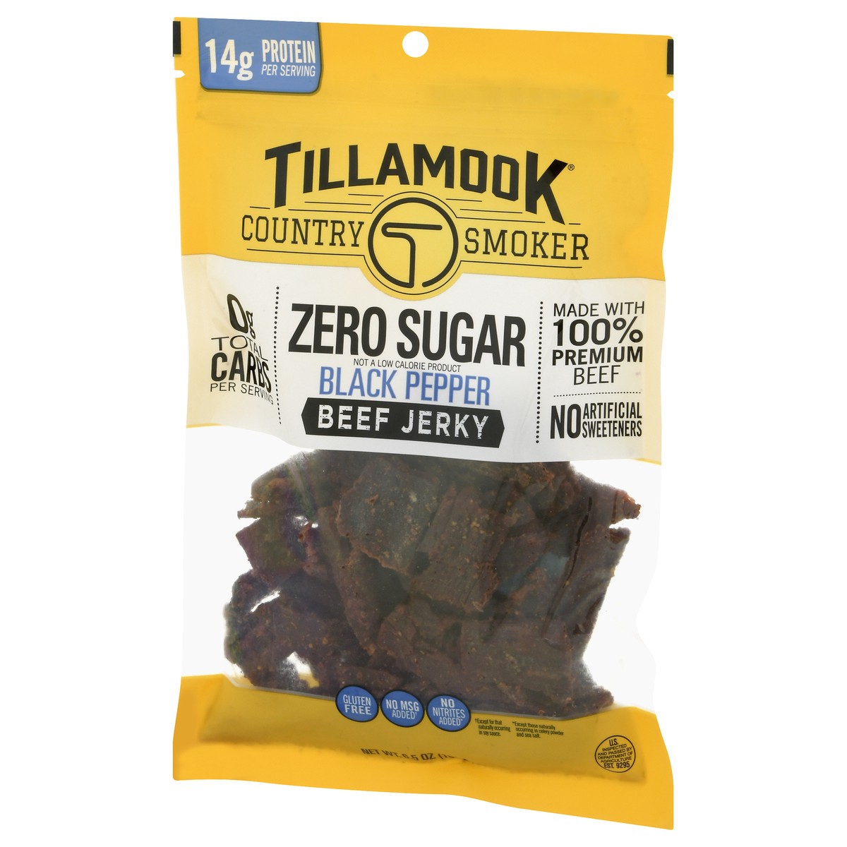 slide 2 of 9, Tillamook Black Pepper Zero Sugar Beef Jerky, 6.5 oz