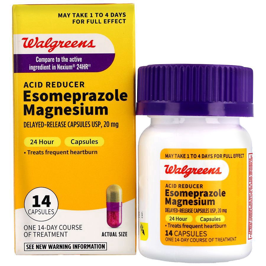 slide 4 of 5, Walgreens 24 Hour Acid Reducer Esomeprazole Magnesium USP 20 mg Capsules, 14 ct