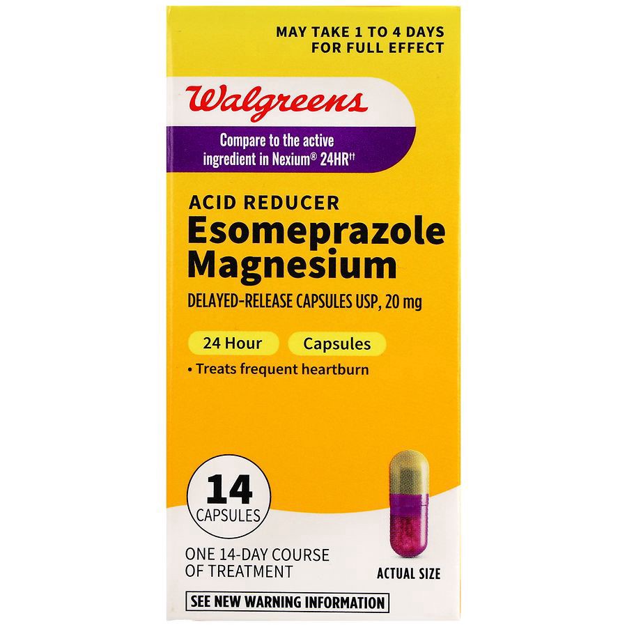 slide 1 of 5, Walgreens 24 Hour Acid Reducer Esomeprazole Magnesium USP 20 mg Capsules, 14 ct