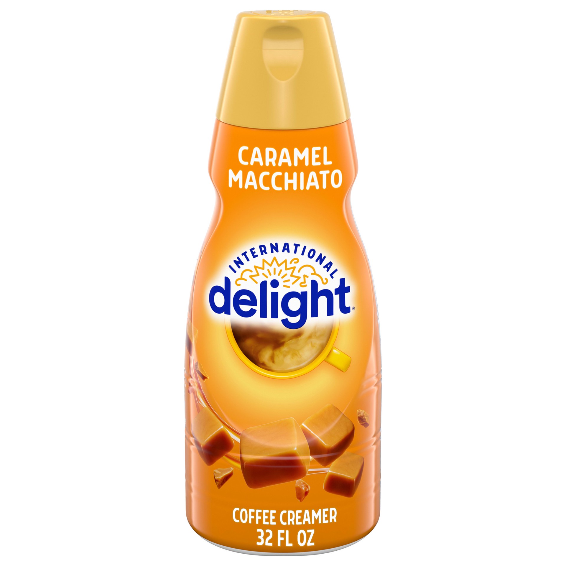 slide 1 of 12, International Delight Coffee Creamer, Caramel Macchiato, Refrigerated Flavored Creamer, 32 FL OZ Bottle, 32 fl oz