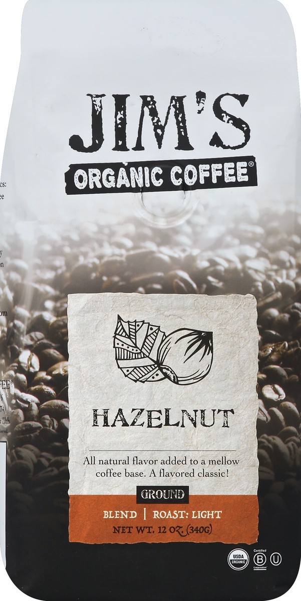 slide 3 of 4, Jim's Organic Coffee Coffee Hazelnut Organic - 12 oz, 12 oz