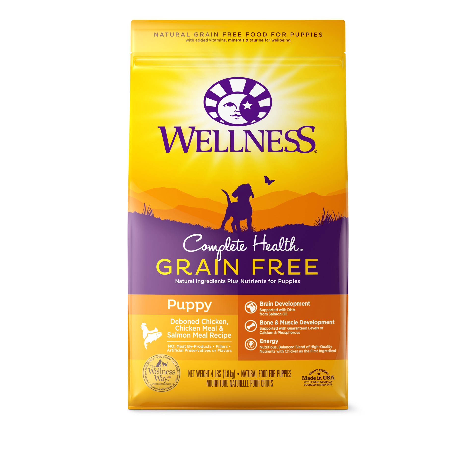 slide 1 of 5, Wellness Complete Health Natural Grain Free Dry Puppy Food, Chicken & Salmon, 4-Pound Bag, 4 lb