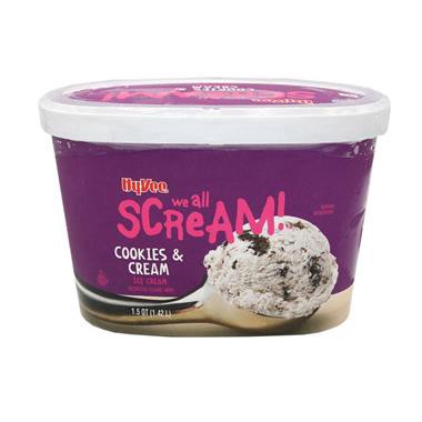slide 1 of 1, Hy-Vee We All Scream Cookies & Cream, 48 oz