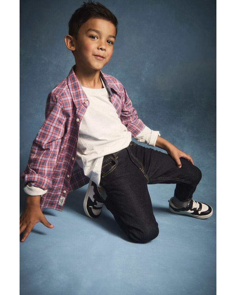 slide 2 of 4, Oshkosh Kid Plaid Button-Front Shirt Red 14, 1 ct