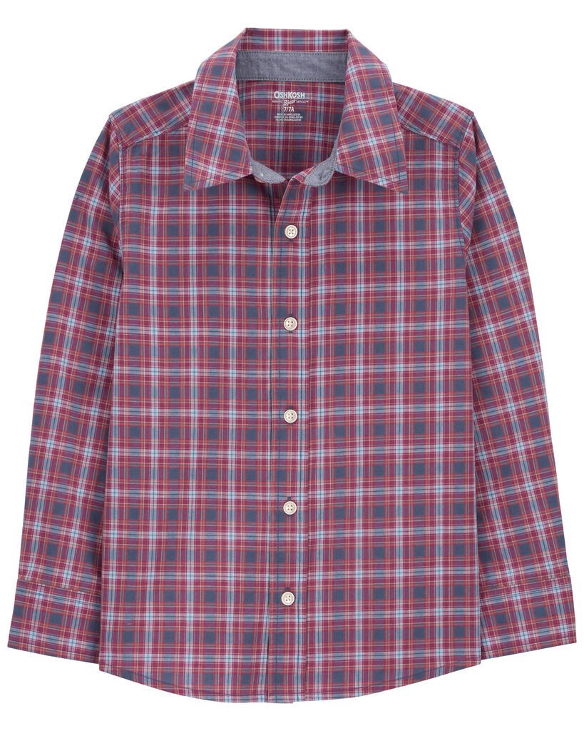 slide 3 of 4, Oshkosh Kid Plaid Button-Front Shirt Red 14, 1 ct
