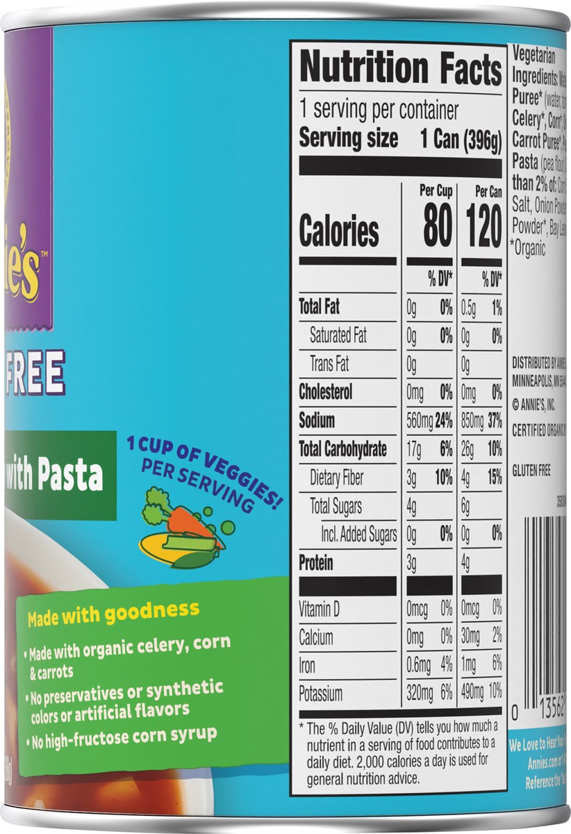 slide 7 of 13, Annie's Organic Gluten Free Vegetable Soup With Pasta, Canned Soup, 14 oz., 14 oz