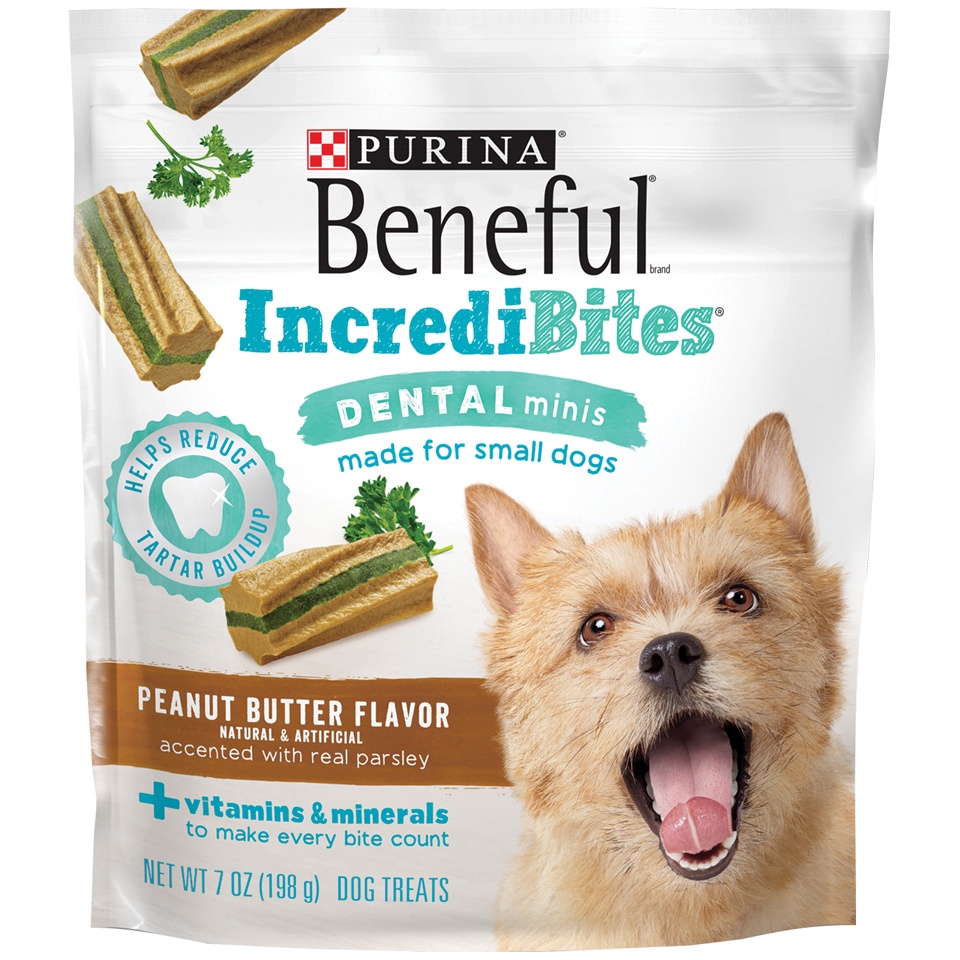 slide 1 of 1, Beneful Incredibites Dental Minis Peanut Butter Flavor Dog Treats, 7 oz