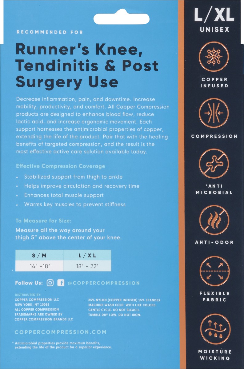 slide 2 of 9, Copper Compression Unisex Full Leg Sleeve L/XL 1 ea, 1 ct