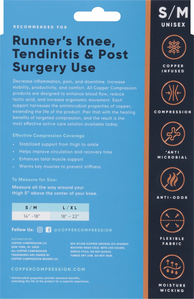 slide 6 of 9, Copper Compression Unisex Full Leg Sleeve S/M 1 ea, 1 ct