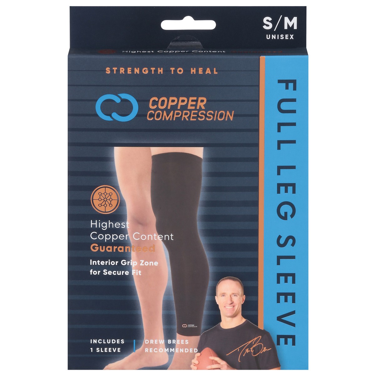 slide 1 of 9, Copper Compression Unisex Full Leg Sleeve S/M 1 ea, 1 ct