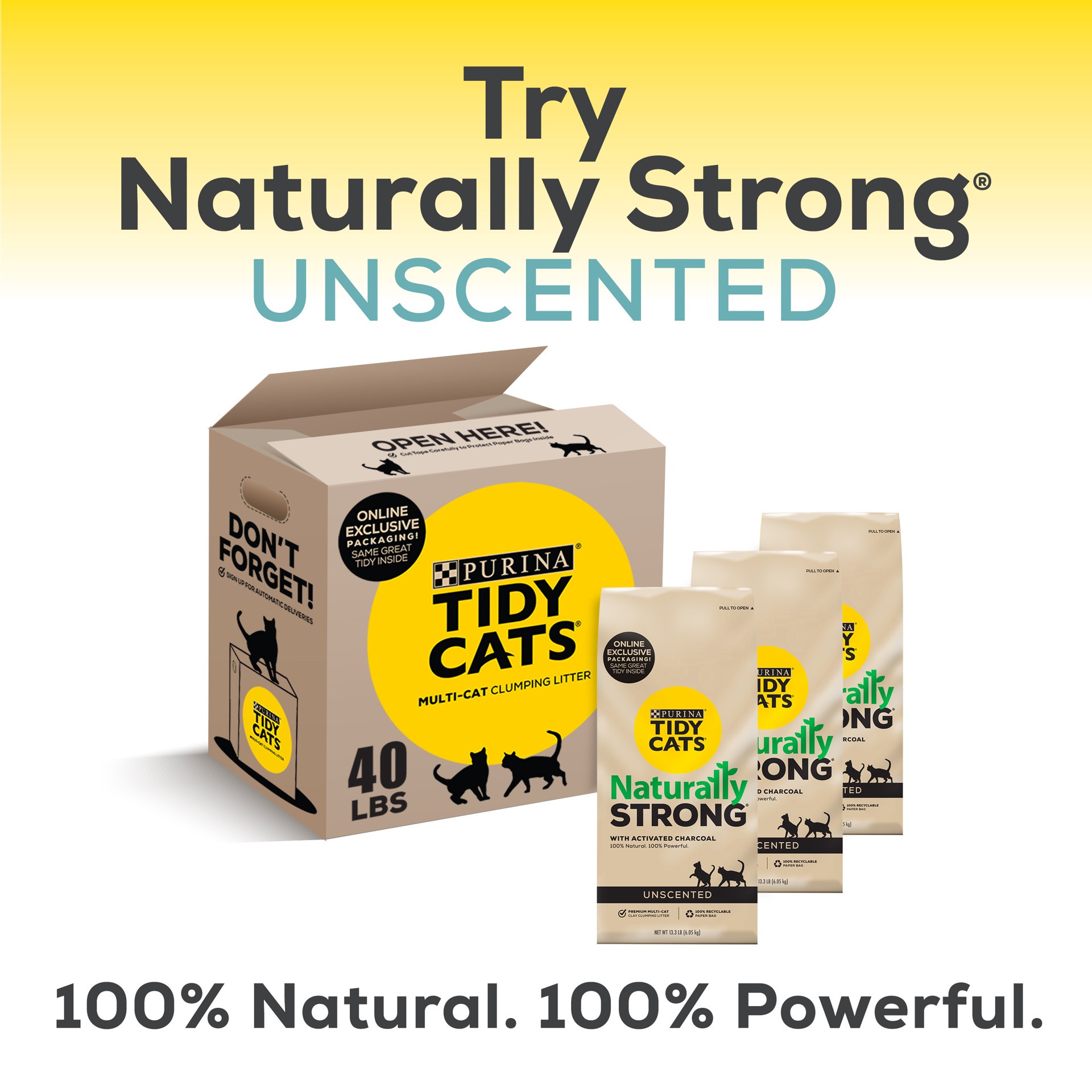 slide 2 of 5, Tidy Cats Purina Tidy Cats Unscented, Clumping, Natural Cat Litter, Naturally Strong Clay Multi Cat Litter, 20 lb