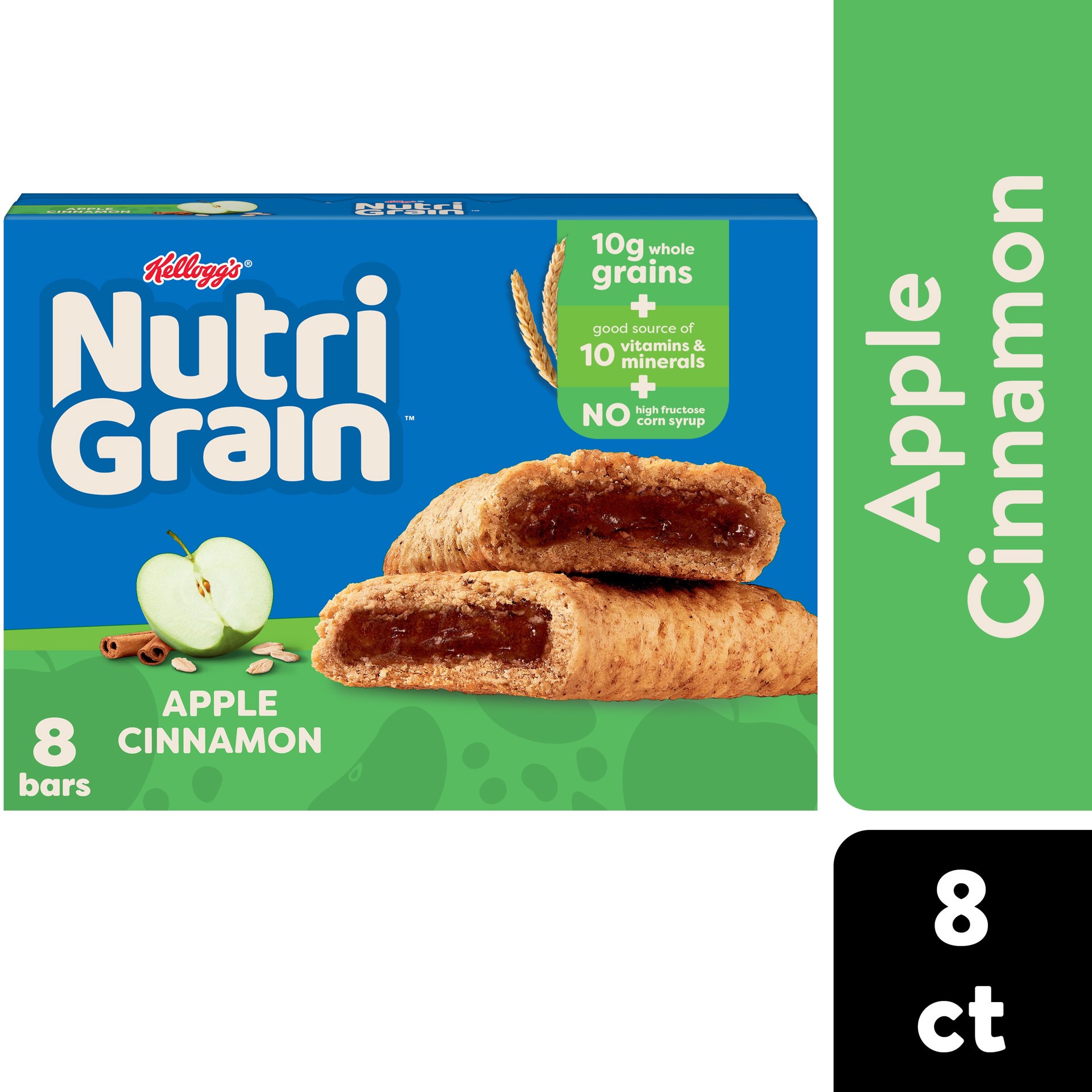 slide 1 of 99, Nutri-Grain Breakfast Bars, Made with 10g Whole Grains, Snack Bars, Apple Cinnamon, 10.4oz Box, 8 Bars, 8 ct