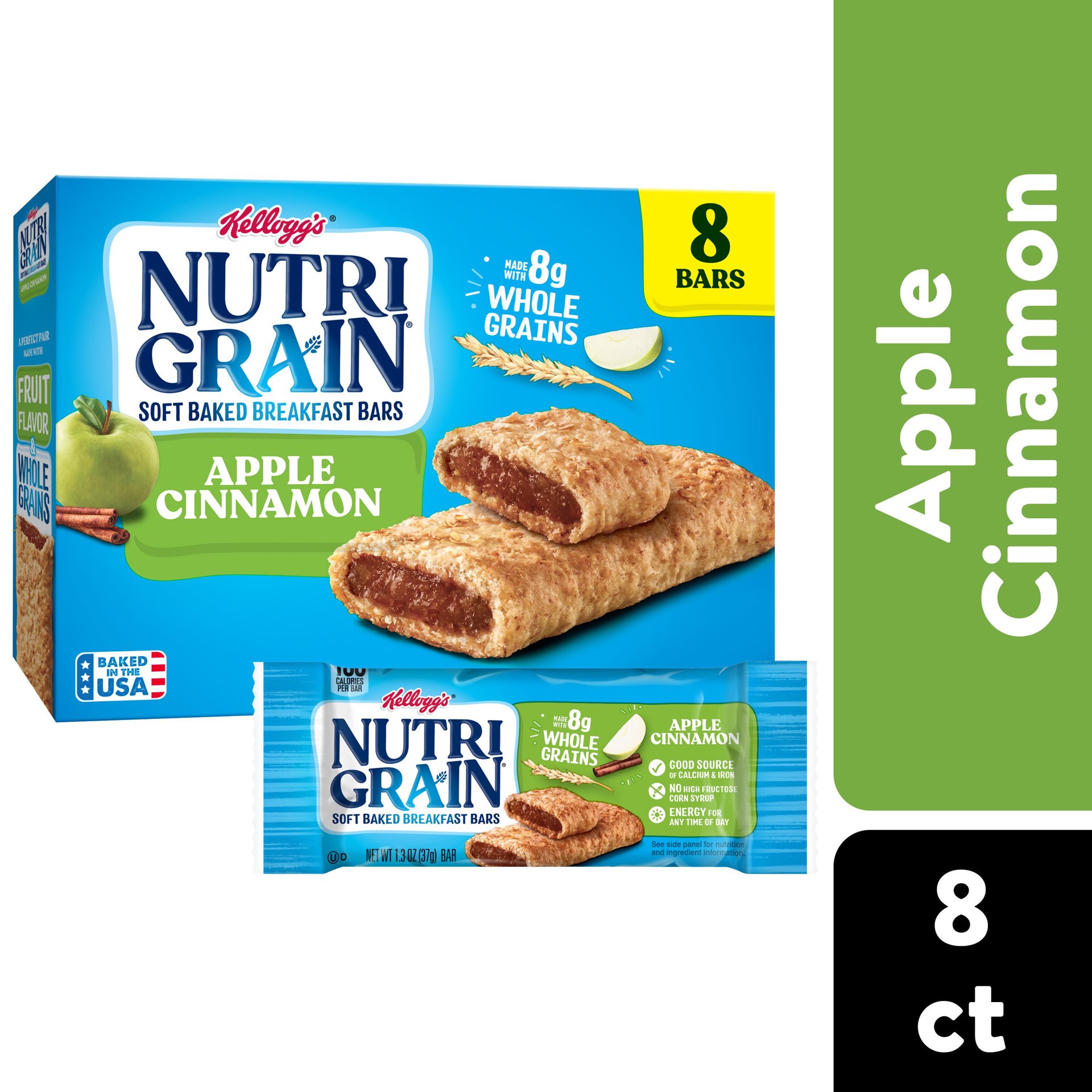 slide 1 of 99, Nutri-Grain Soft Baked Breakfast Bars, Apple Cinnamon, 10.4 oz, 8 Count, 8 ct