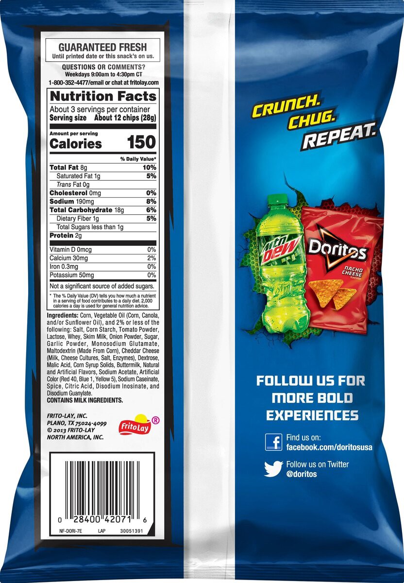 slide 3 of 9, Doritos Tortilla Chips Cool Ranch 3 1/8 Oz, 3.12 oz