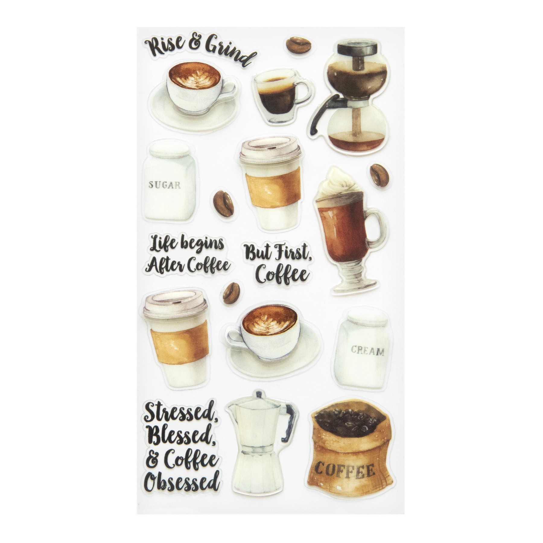 slide 4 of 4, Coffee Themed Stickers By Recollections, 3.875 in x 7 in