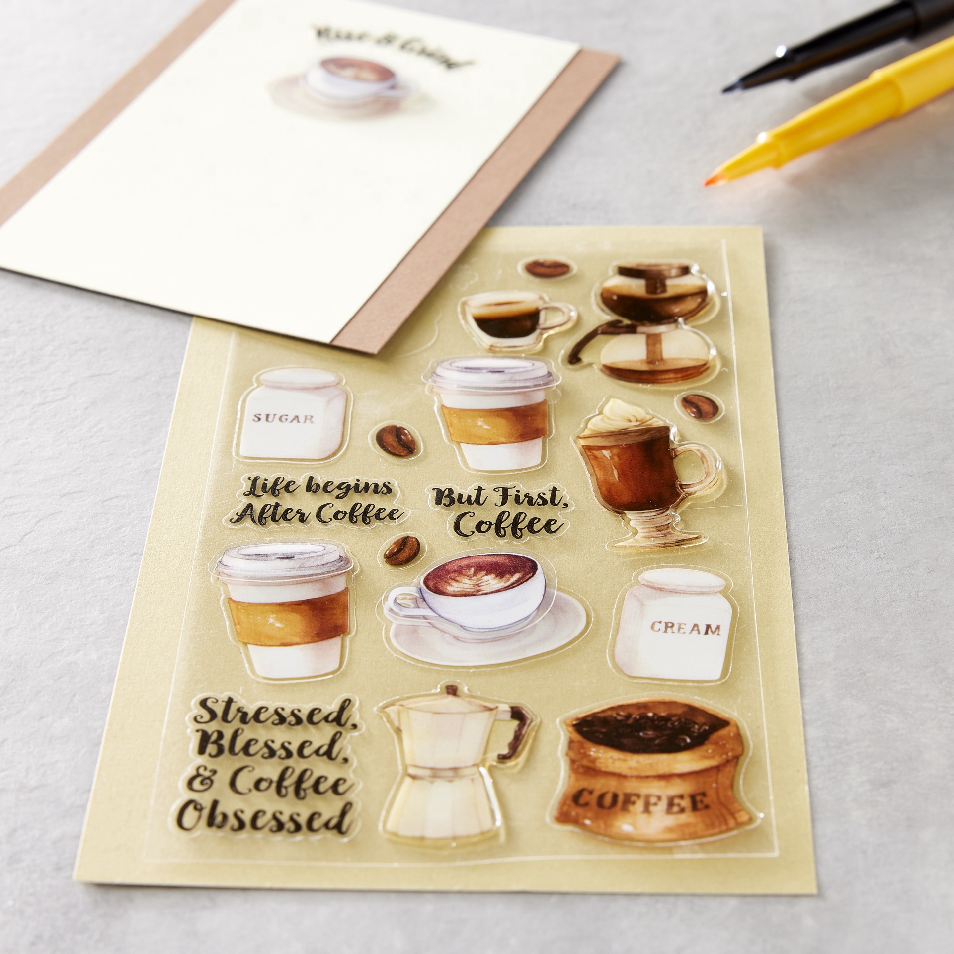 slide 3 of 4, Coffee Themed Stickers By Recollections, 3.875 in x 7 in