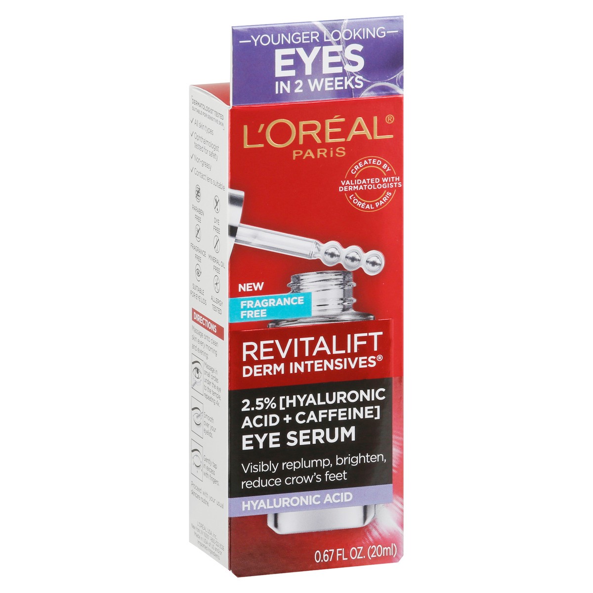 slide 9 of 9, Revitalift Derm Intensives 2.5% Hyaluronic Acid + Caffeine Brightening Eye Serum 0.67 fl oz, 0.67 fl oz