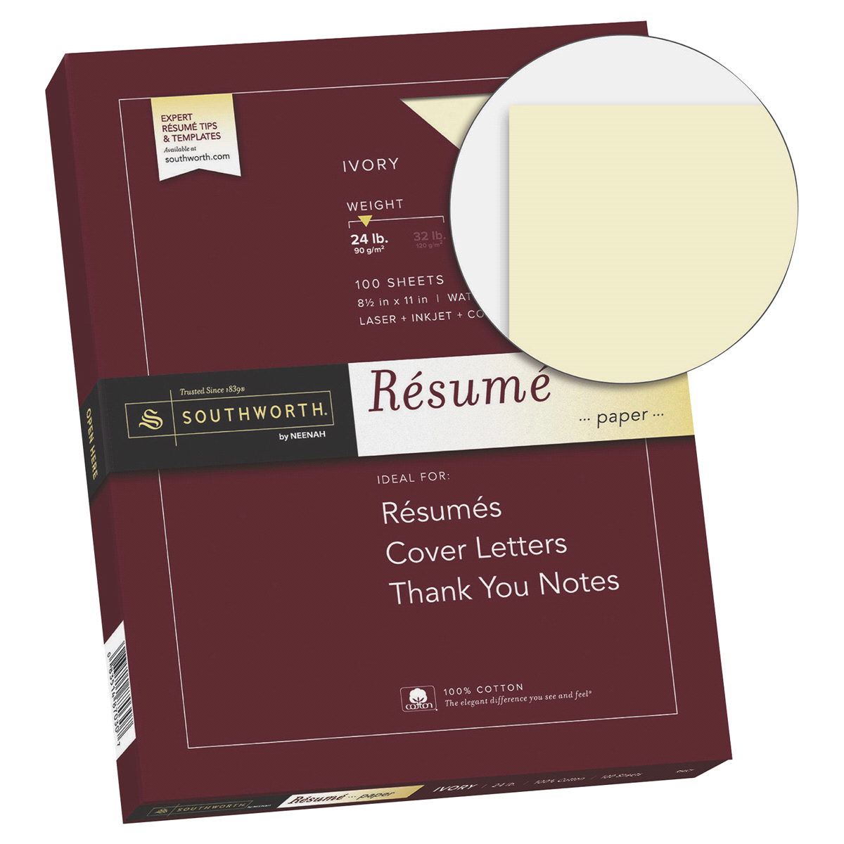 slide 4 of 7, Southworth Cotton Resume Paper - Ivory, 100 ct; 8 1/2 in x 11 in; 24 lb