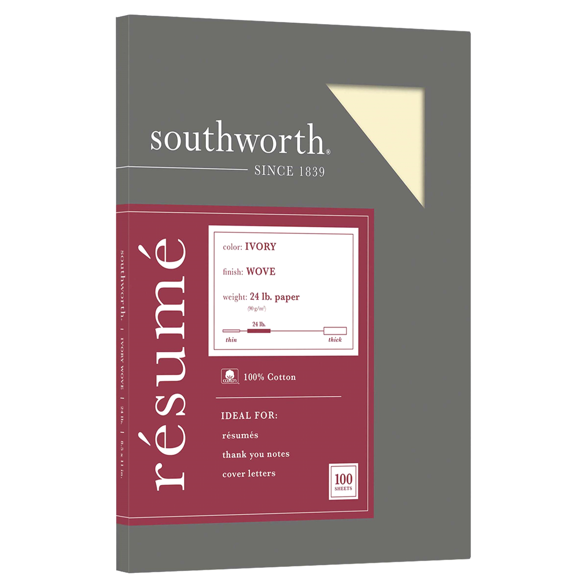 slide 1 of 7, Southworth Cotton Resume Paper - Ivory, 100 ct; 8 1/2 in x 11 in; 24 lb