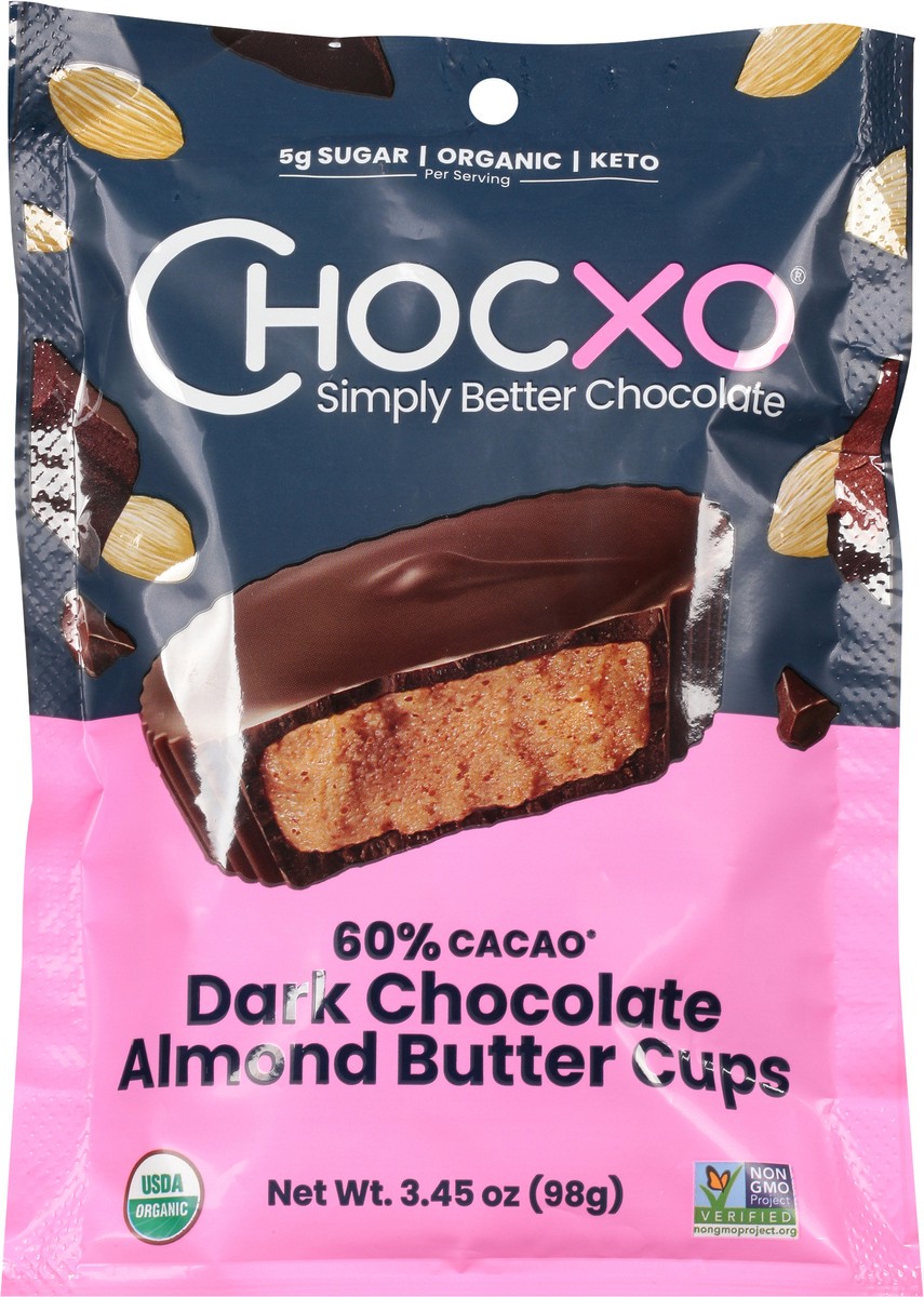 slide 6 of 12, ChocXO Dark Chocolate Almond Butter Cups, 3.45 oz