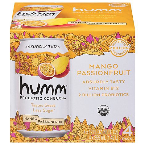 slide 1 of 1, Humm Kombucha Mango Passionfruit 12oz 4pk Cans - 4-12 FZ, 4 ct