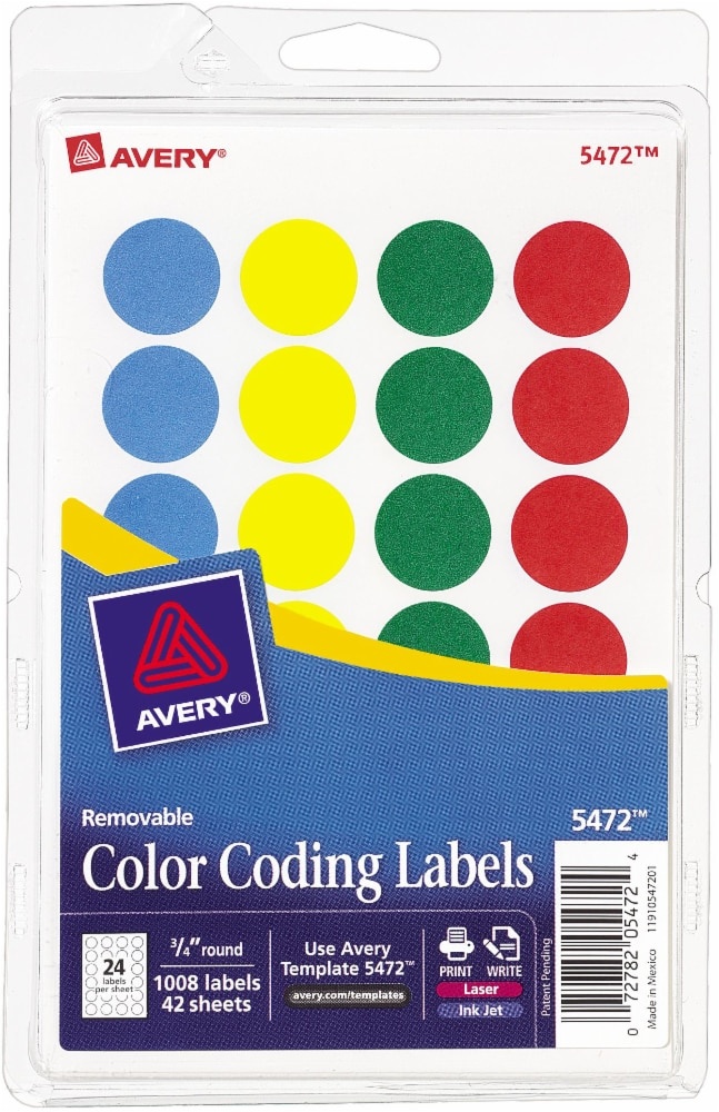 slide 1 of 1, Avery Removable Print Or Write Color Coding Labels For Laser And Inkjet Printers 5472, 0.75 in