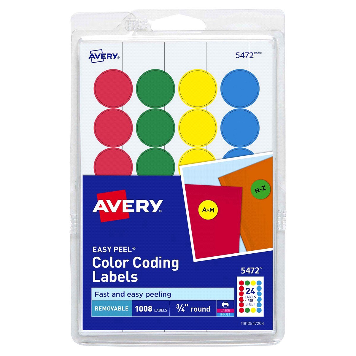 slide 1 of 1, Avery Removable Print Or Write Color Coding Labels For Laser And Inkjet Printers 5472, 0.75 in