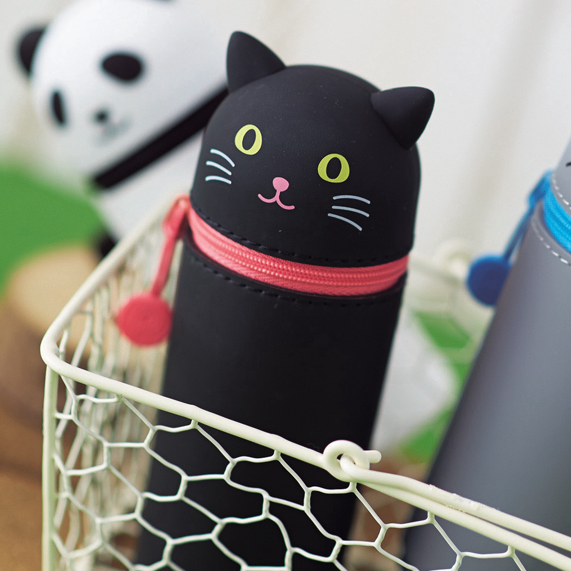 slide 2 of 2, Itoya Punilabo 9" Black Cat Stand-Up Pen Case, 9 in