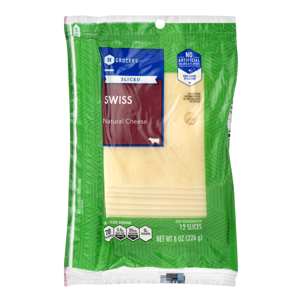 slide 1 of 1, SE Grocers Sliced Swiss Natural Cheese, 12 ct; 8 oz