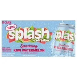 Splash Refresher Sparkling Water, Kiwi Watermelon Flavor - 12 Fl Oz Cans, 8 Pack