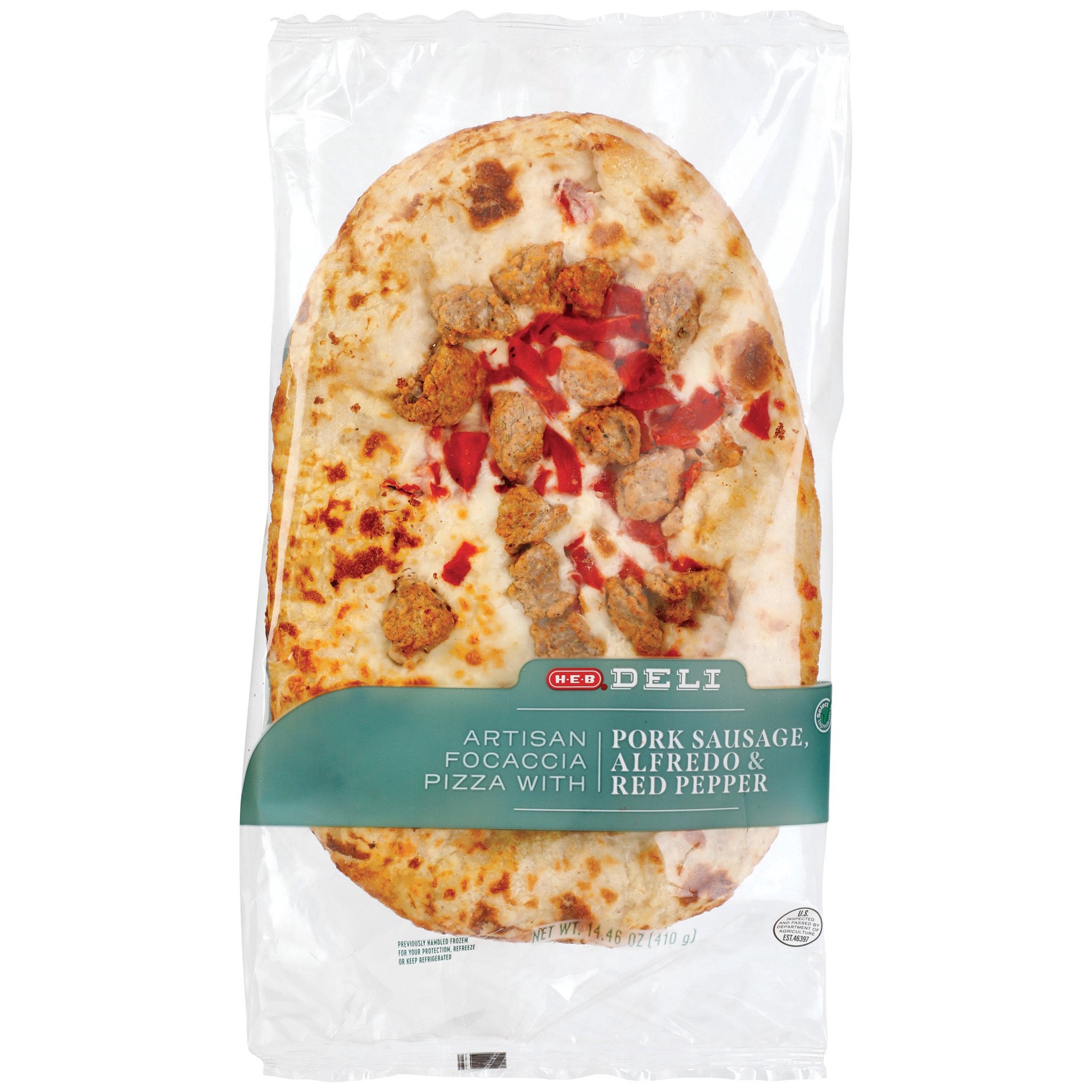 slide 1 of 1, H-E-B Deli Artisan Focaccia Pizza - Pork Sausage & Red Pepper, 14.46 oz