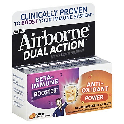 slide 1 of 1, Airborne Dual Action Immune Support Supplement Effervescent Tablets Citrus, 10 ct