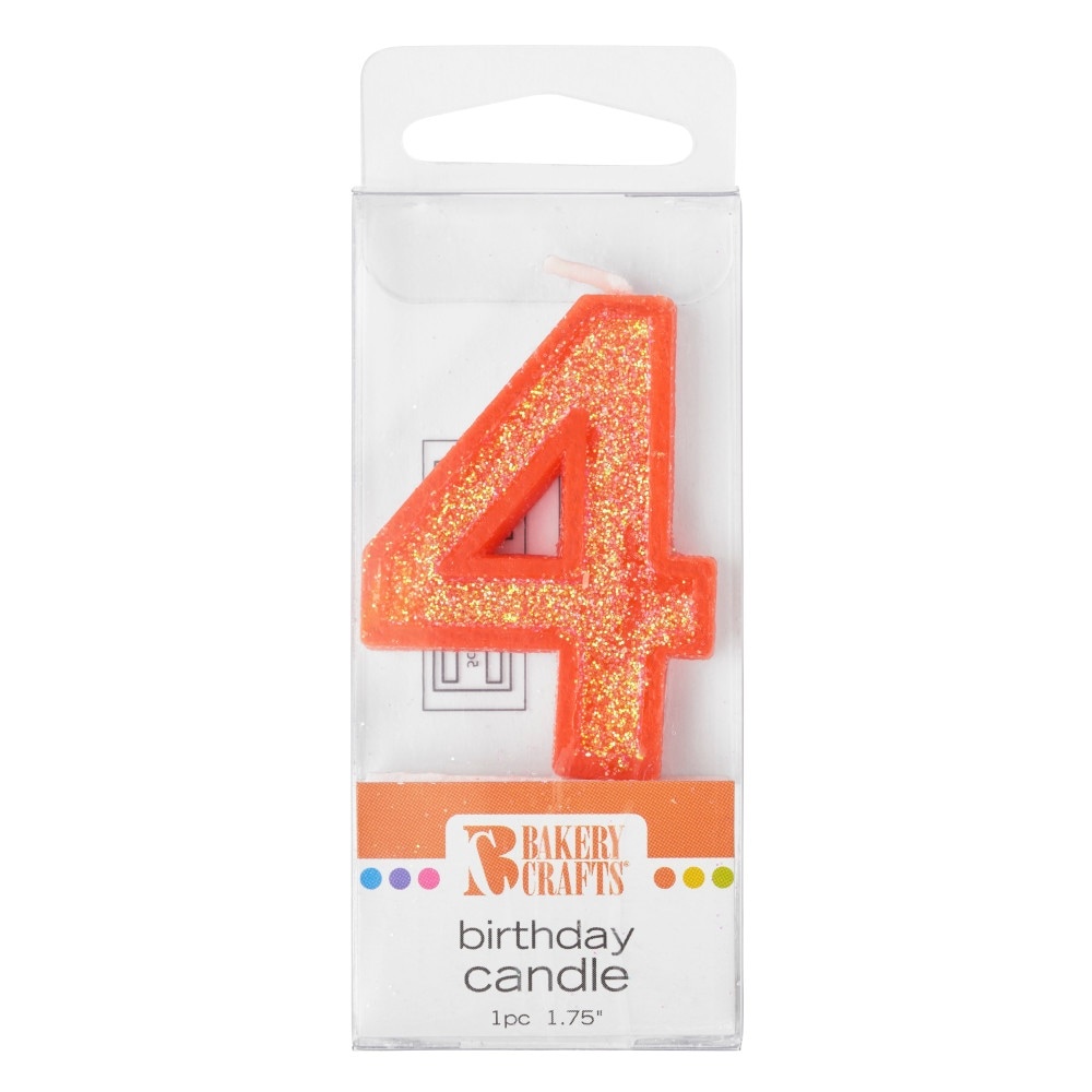 slide 1 of 1, Bakery Crafts Glitter Orange 4 Birthday Candle, 1 ct