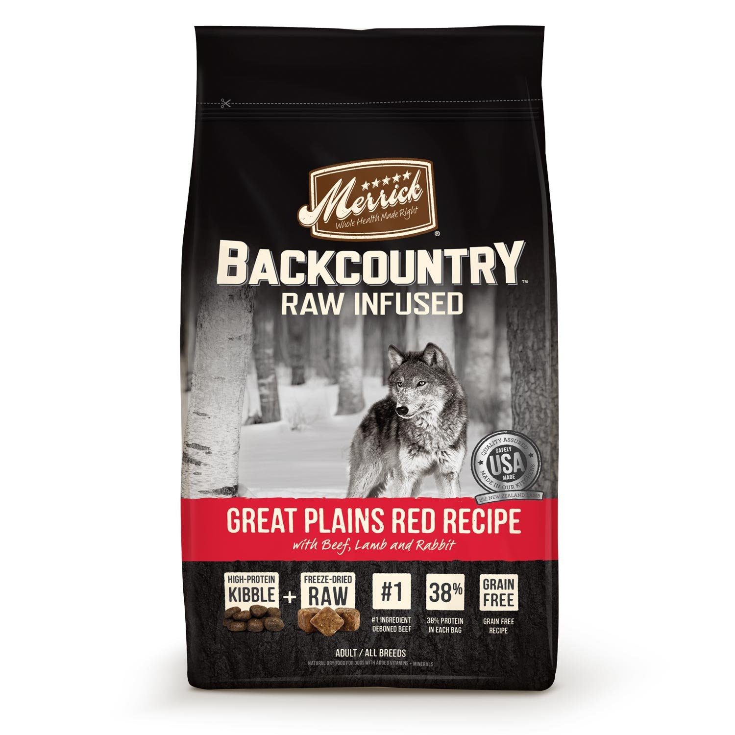 slide 1 of 1, Merrick Backcountry Grain Free Raw Infused Great Plains Red Meat Dry Dog Food, 12 lb