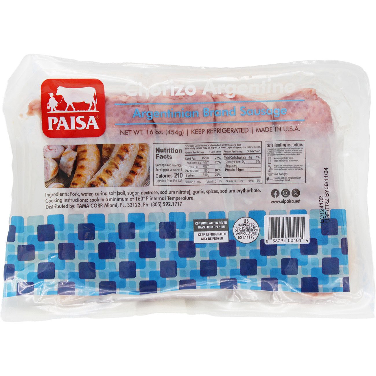 slide 1 of 1, PAISA Chorizo Argentino, 16 oz