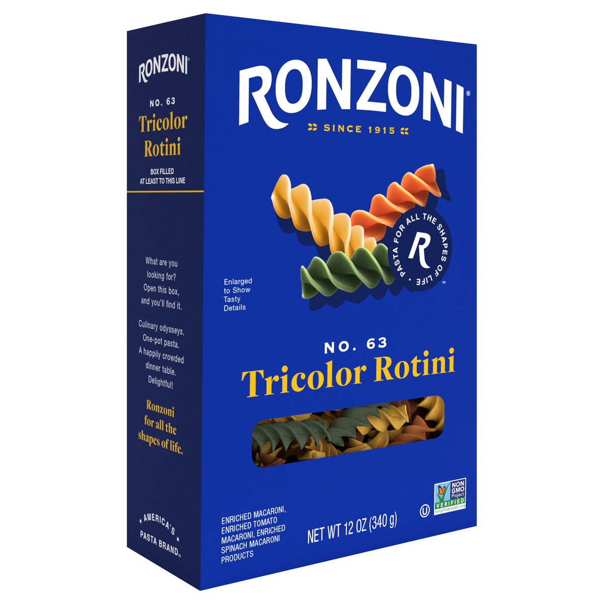 slide 2 of 9, Ronzoni Tricolor Rotini, 12 oz, Colorful Non-GMO Pasta Spirals, 12 oz