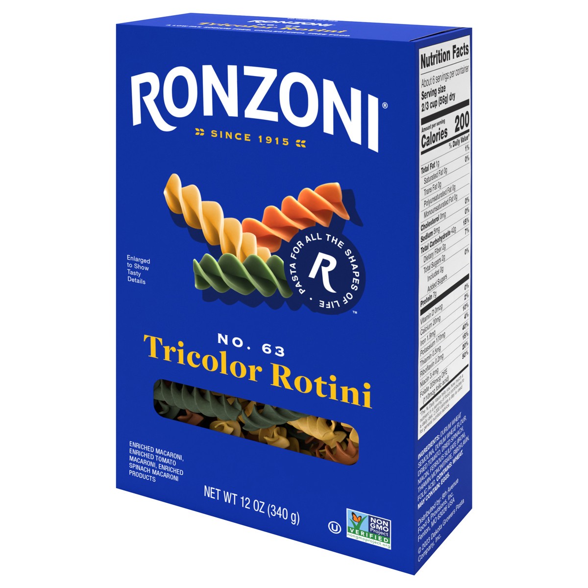 slide 6 of 9, Ronzoni Tricolor Rotini, 12 oz, Colorful Non-GMO Pasta Spirals, 12 oz