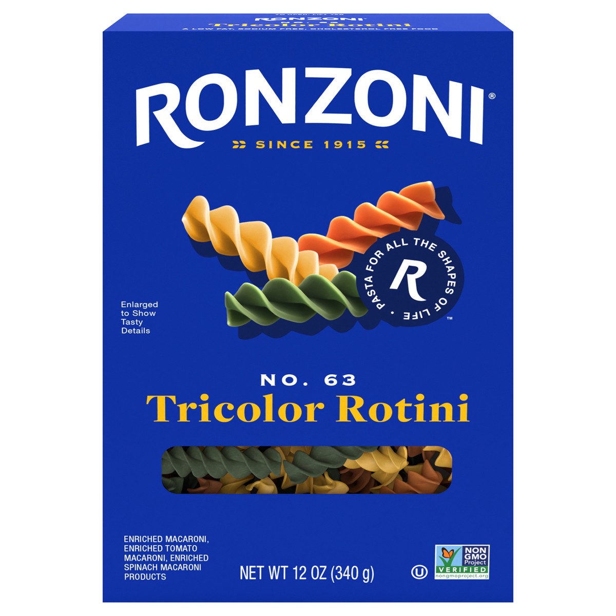 slide 1 of 9, Ronzoni Tricolor Rotini, 12 oz, Colorful Non-GMO Pasta Spirals, 12 oz