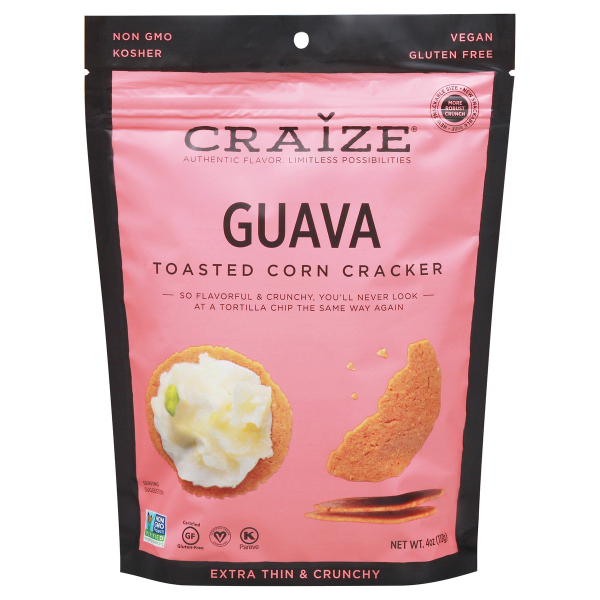 slide 1 of 9, Craize Snack Toasted Guava Toasted Corn Crackers 4 oz, 4 oz